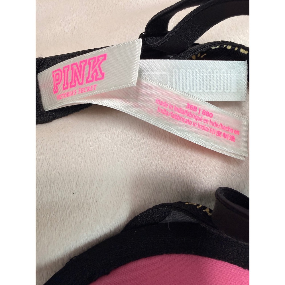 Victoria's Secret PINK Wear Everywhere Push-Up Bra Black Pastel Logo Print 36B - Picture 5 of 7